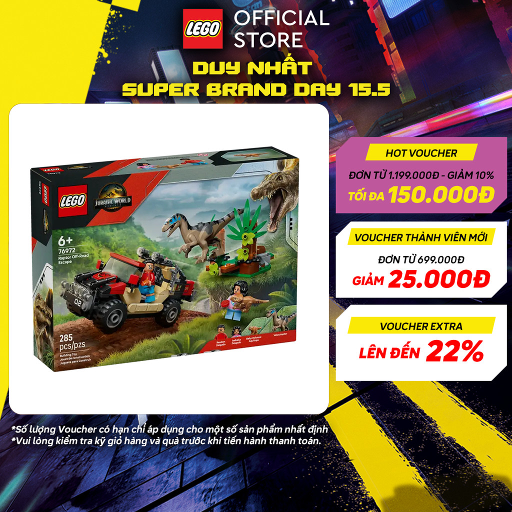 LEGO JURASSIC 76972 Đồ Chơi Lắp Ráp Cuộc Tẩu Thoát Khỏi Raptor (285 chi ...
