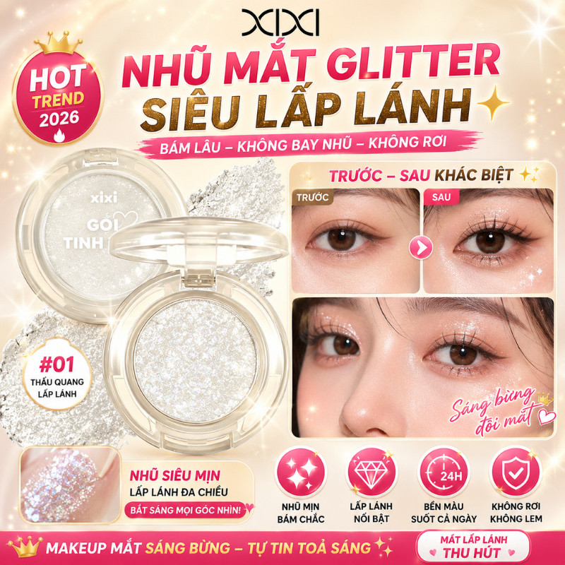 XIXI Bảng phấn mắt long-lasting gloss Nhũ đa chức năng, kết cấu kem mịn, bám lâu, lên màu chuẩn D559