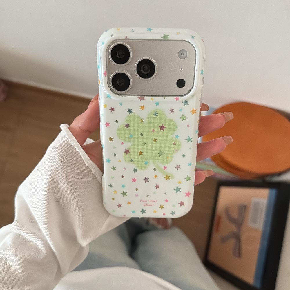 Ốp lưng cứng Tương thích với iPhone 15Pro 15ProMax 16 16Pro 16ProMax 17 17Pro 17ProMax Ốp lưng họa tiết cỏ ba lá hình ngôi sao đầy màu sắc