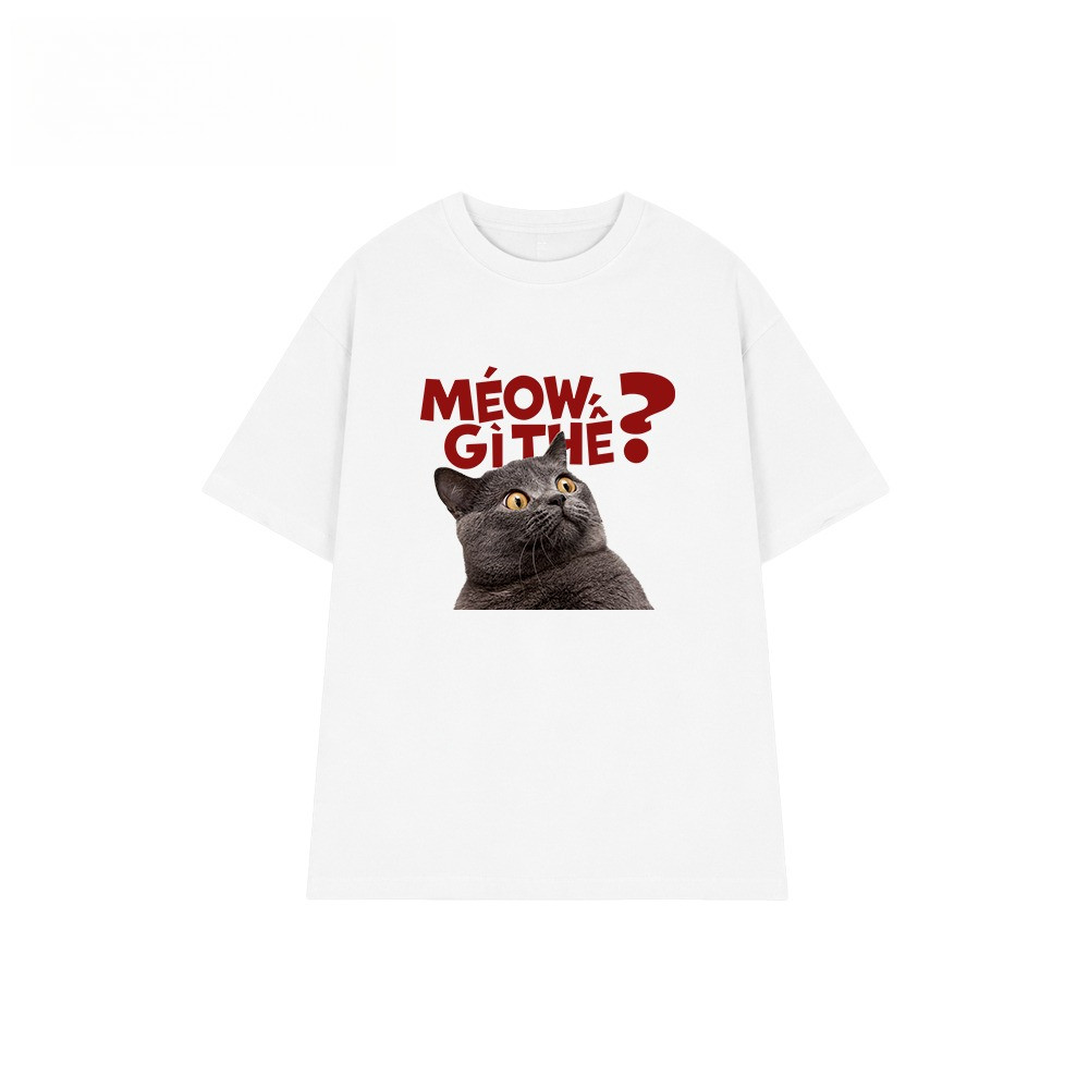 （Giao hàng 24h）Angela  Áo thun Cotton 220gsm Premium - Meow Gì Thế? Tay Lỡ Form Rộng Nam Nữ