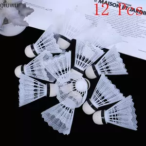 QIUWU 12 Bóng Cầu Lông Bằng Nhựa Trắng Shuttlecos Thể Thao Huấn Luyện Thể Thao.