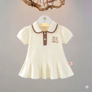 Combo 2 Bộ Váy bé gái cổ sen thêu hình thỏ – Chất cotton mềm mịn, dáng xòe size từ 9-25kg
