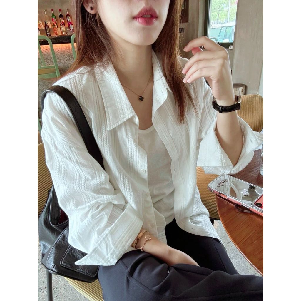 SUXI Áo sơ mi dài tay Jacquard màu trơn nhẹ nhàng dành cho nữ mùa hè mới 260518