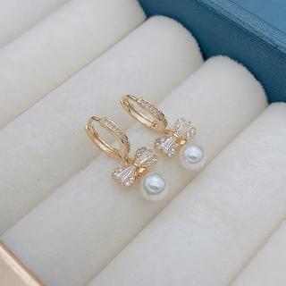 Châu Âu Mỹ ins Phong Cách Mới Nơ Ngọc Trai Đeo Tai Nữ