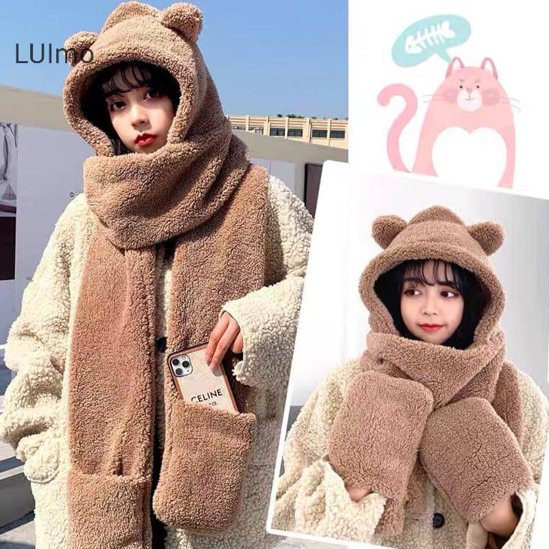 LUImo Bộ Mũ Tai Khăn Găng Tay Dày Cho Nữ, Ấm Áp Chống Gió Mùa Đông