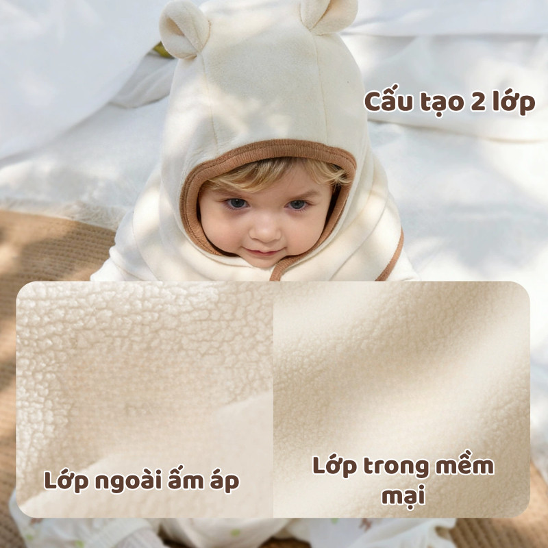 Mũ Trùm Đầu Giữ Ấm Cho Bé Mùa Đông – Mũ Liền Khăn Choàng Bảo Vệ Tai, Cổ, Chống Gió Lạnh