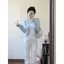 Cardigan áo len dệt kim màu xanh nhẹ, phong cách đơn giản, phù hợp thời trang thu đông và áo khoác ngắn