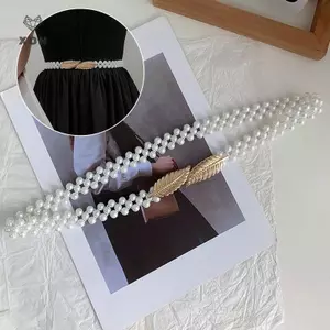 Dây đeo thắt lưng ngọc trai nữ Dây thun dát ngọc trai có trang trí thắt lưng Thắt lưng mỏng đính cườm [Mina]