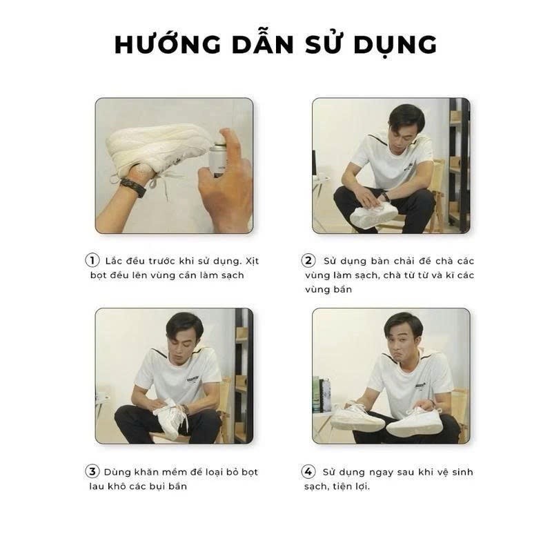 Combo 3 Chai Xịt Vệ Sinh Giày Sneaker Cao Cấp -Bình Xịt Bọt Tuyết Giặt Khô Giày, Khử Mùi Bảo Vệ Giày
