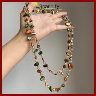 [Giao hàng từ Việt Nam] Vòng cổ cổ cổ SCANDIFY, Vòng cổ dài đính cườm vỏ đầy màu sắc, Vòng cổ hai lớp cổ điển có thể xếp chồng lên nhau thời trang dành cho nữ