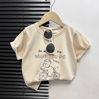 Áo thun ngắn tay đơn giản dành cho bé trai, in một mặt, thoải mái và thân thiện với da, thích hợp mặc ngoài