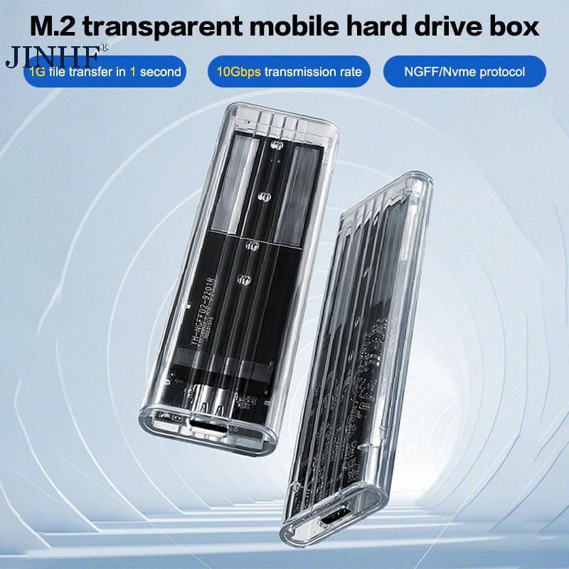 JINHF M.2 NVME PCIe NGFF SATA Protocol Case Clear USB Type C 10Gbps PCI-E Hộp đựng ổ cứng gắn ngoài trong suốt cho điện thoại máy tính xách tay HOT