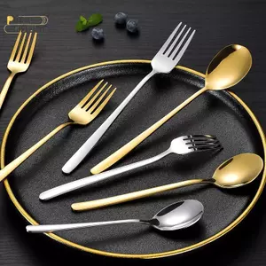 PlumHOUSE 2 Chiếc Thép Không Gỉ Vàng Bạc Nĩa Thìa Nĩa Thìa Cách Nhiệt Tay Cầm Dài Khuấy Thìa Tráng Miệng Dùng Nhà Bếp Hàng Ngày VN