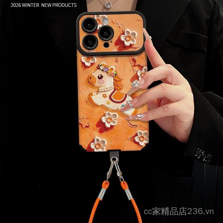 Tranh Sơn Dầu Pony Dây Thích Hợp Cho Da Cừu Vỏ Điện Thoại iphone17promax Silicone Cam 16 15 13 12 11