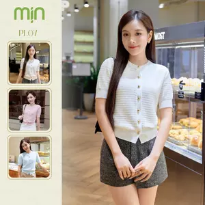 Áo Cardigan ngắn tay cổ tròn Cotton Dệt ngang PL07 MỊN VN form dáng vừa vặn
