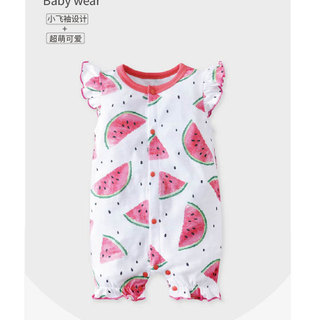 Mùa Hè Cho Bé Mỏng Phong Cách Áo Liền Quần In Dưa Hấu Bay Tay Bé Gái Ngọt Ngào Thoáng Khí Jumpsuit Xuyên Biên Giới Quần Áo Trẻ Em