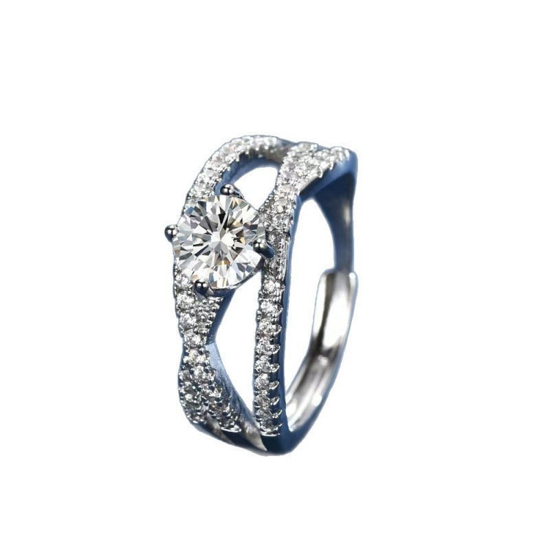 Nhẫn đính hôn hợp kim titan có thể điều chỉnh, nhẫn đính hôn dành cho nữ, đá moissanite...