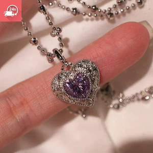 Mặt dây chuyền kim cương hình trái tim màu tím khí chất cổ điển Vòng cổ nữ cá tính và đa năng