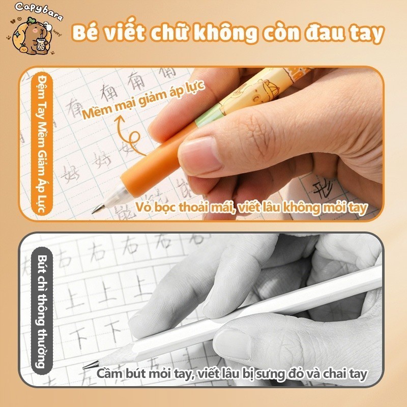 Bút Chì Kim 0.5 Văn Phòng Phẩm Cho Học Sinh Kèm Ngòi Chì, Cục Tẩy Capybara Cute Quà Tặng Viết