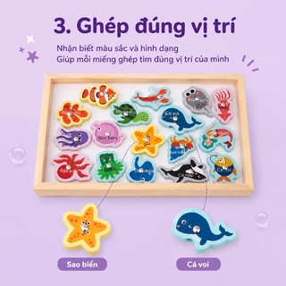 Đồ chơi gỗ câu cá nam châm – Sinh vật biển, ghép hình, xâu dây – Rèn luyện tay mắt, phát triển trí tuệ cho bé