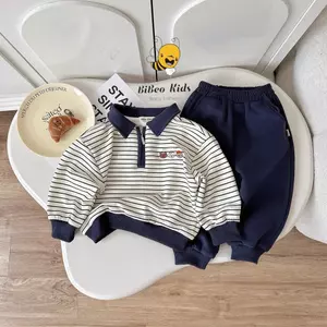 Bộ Quần Áo POLO THU ĐÔNG KẺ NGANG KÉO KHÓA cho bé trai ,Bộ quần áo dài tay cho bé