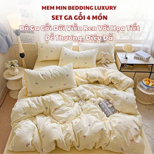 Set vỏ chăn ga chất liệu dduix kèm họa tiết nhí điệu đà, vitage phù hợp decor phòng Memminbedding Luxury