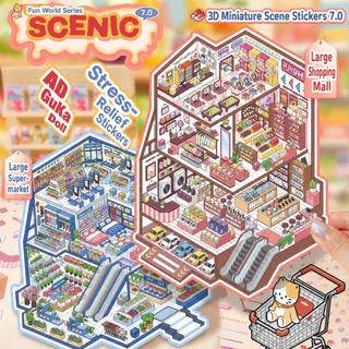 ENWEI 4 Chiếc [Fun World Series] Nhãn Dán Phong Cảnh Siêu Thị Hoa Trái Cây Rau Củ Cực Lớn Phong Cách Hoạt Hình Tạp Chí Văn Phòng Phẩm