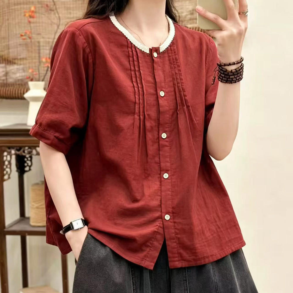 Áo Sơ Mi Nữ Cotton Thiết Kế Mới Mùa Hè Phong Cách Nước Ngoài