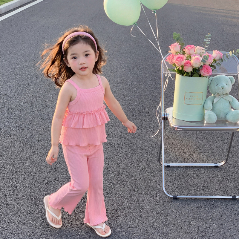 Bé Gái Mặc Phù Hợp Với Sling Phù Hợp Với Quần loe Bộ Đồ Hai Mảnh 90-140 Size RPV5