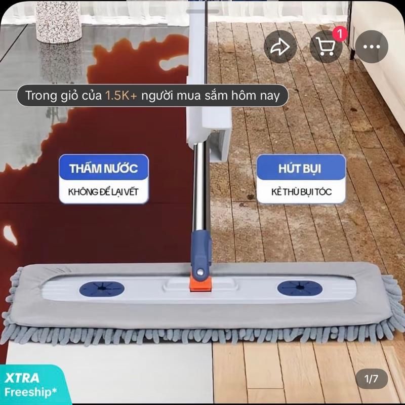 Cây Lau Nhà San Hô 45x12CM Xoay 360 Độ Tặng Kèm 2 Miếng Lau San Hô (KHÔNG KÈM XÔ)