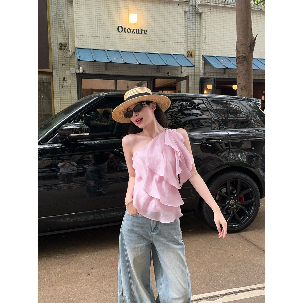 SUXI Áo sơ mi nữ một vai nhẹ nhàng phong cách Pháp mới mùa hè 260518