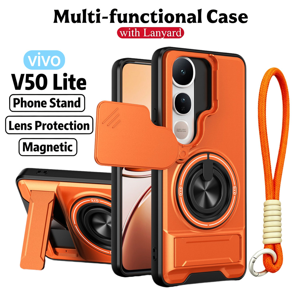 Ốp Điện Thoại Đa Năng Sang Trọng Thích Hợp Cho Vivo V50 Lite V30 V60 V70 FE 4G 5G Dây 360°Giá đỡ vòng có vỏ máy ảnh Vỏ bảo vệ toàn diện chống sốc