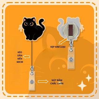 Móc - Kẹp bảng tên HSSV, nhân viên - yoyo có thể kéo dãn nhựa acrylic họa tiết mèo đen M28