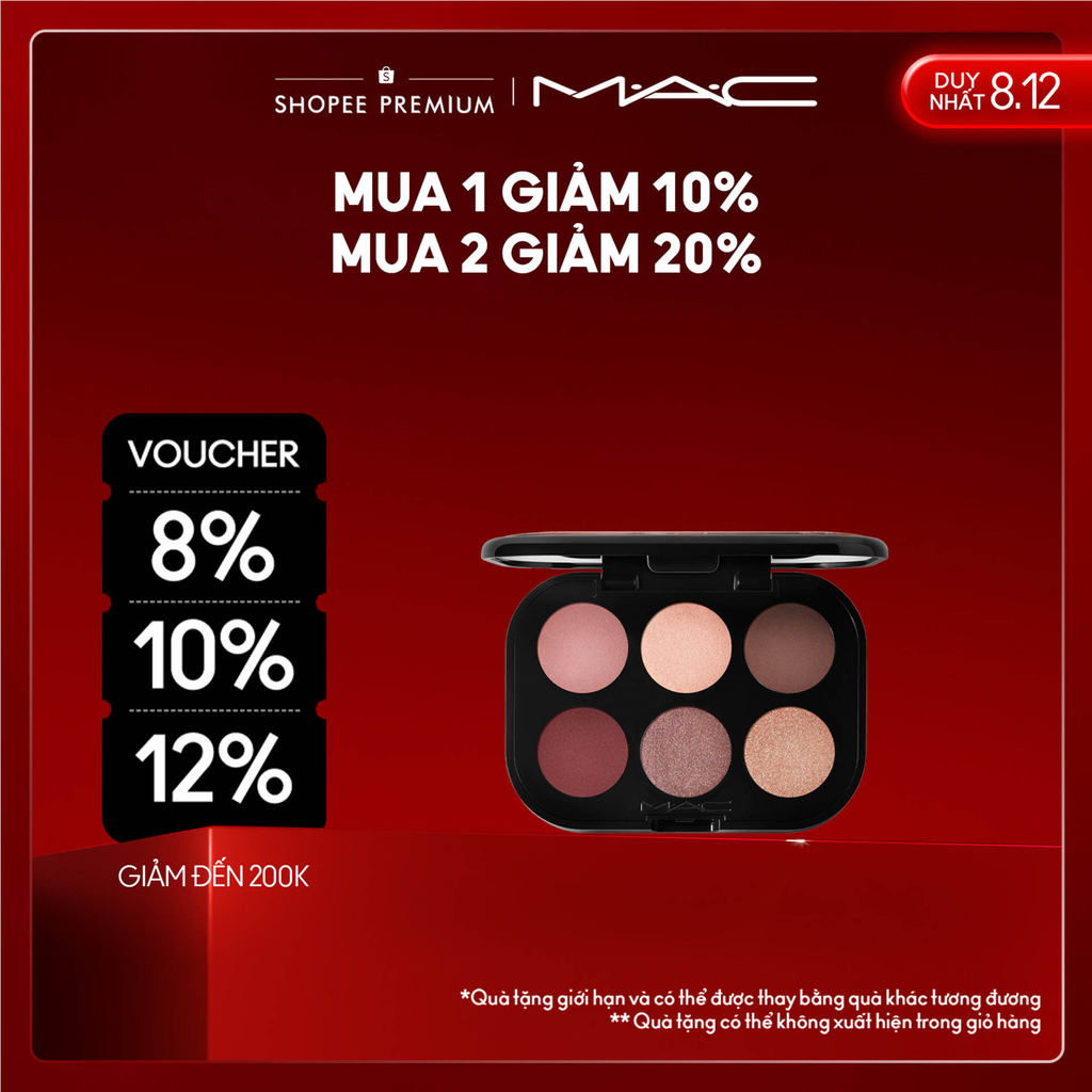 Bảng mắt 6 ô MAC Connect In Colour với chất phấn mịn cao cấp, dễ lên màu, dễ tán và chồng lớp màu cho hiệu ứng ưng ý