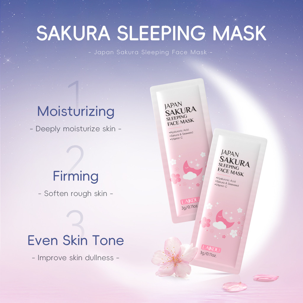 LAIKOU LAIKOU Cherry Blossom Sleeping Mask Sheet 1 Piece 3g Làm sạch lỗ chân lông Mặt nạ ngủ tiếng Anh đầy đủ