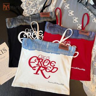 Marbit Camisole Denim Retro In Chữ, Phong Cách Gợi Cảm Cho Mùa Hè