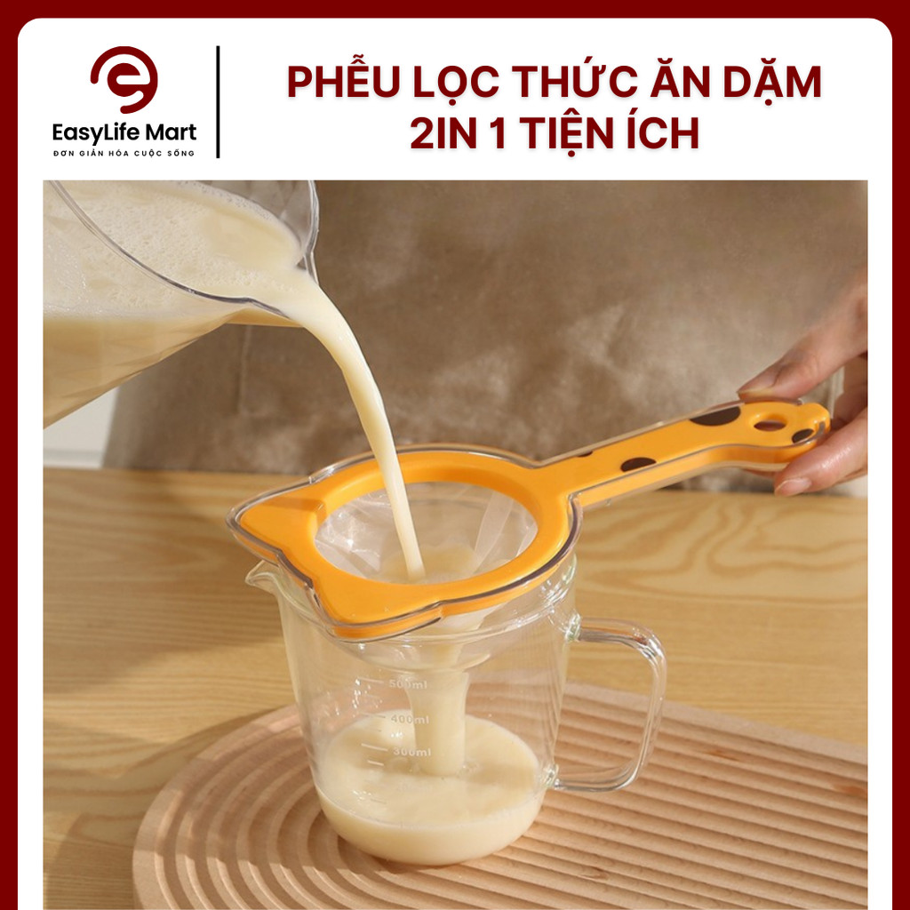 Phễu Lọc 2 Tầng 2 Trong 1 Có Tay Cầm - Bộ Lọc Hai Lớp Đa Năng Lọc Nước, Lọc Bã, Làm Đồ Ăn Dặm Cho Bé Tiện Lợi