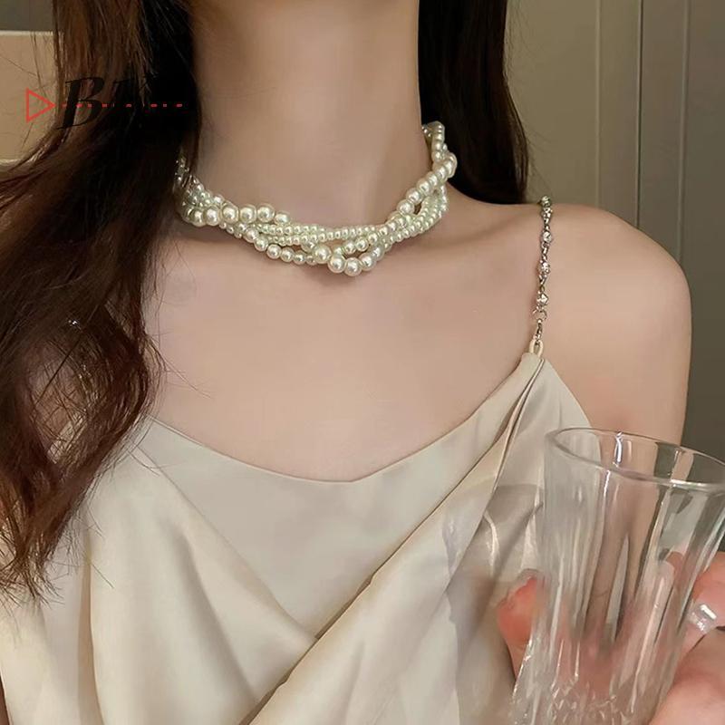 [KJ] Dây chuyền vòng cổ ngọc trai đôi dành cho nữ Dây chuyền hình học Phụ kiện trang sức đám cưới [Mới]
