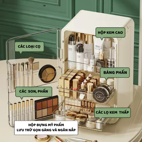 Tủ Kệ Đựng Mỹ Phẩm Để Bàn ENODA HOME, Tủ Kệ Cửa Trong Suốt Đựng Đồ Makeup Trang Điểm 3 Ngăn Chống Bụi R818