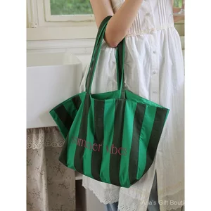 Túi vải kỳ nghỉ Túi Tote đi lại Túi đeo vai sọc dung tích lớn
