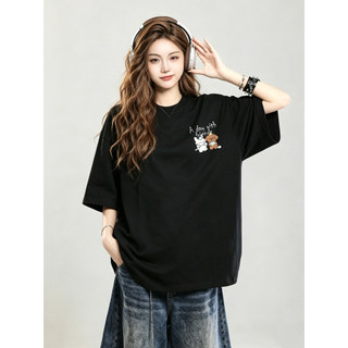 HIIXIIVI 2026 Mùa Hè Cotton Tee Phong Cách Hàn Quốc Nữ Tay Ngắn Thời Trang Unisex Cổ Tròn Rời Plus Kích Thước Áo Thường Ngày