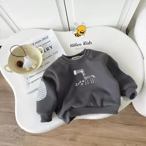 Áo Nỉ Dài Tay Lót Lông Nhung Hình Ngựa Vằn Cho Bé – Thời Trang Thu Đông, Mềm Mại, Giữ Ấm Tốt