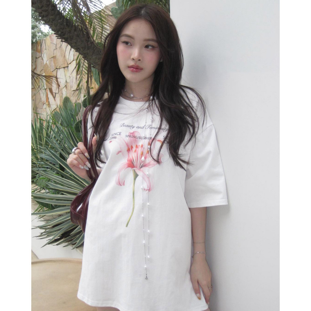 BOOM Áo thun nữ kiểu hàn quốc form rộng tay lỡ cổ tròn cotton Mát-Hè hot trend in cách dễ thương Áo phông form vừaF010