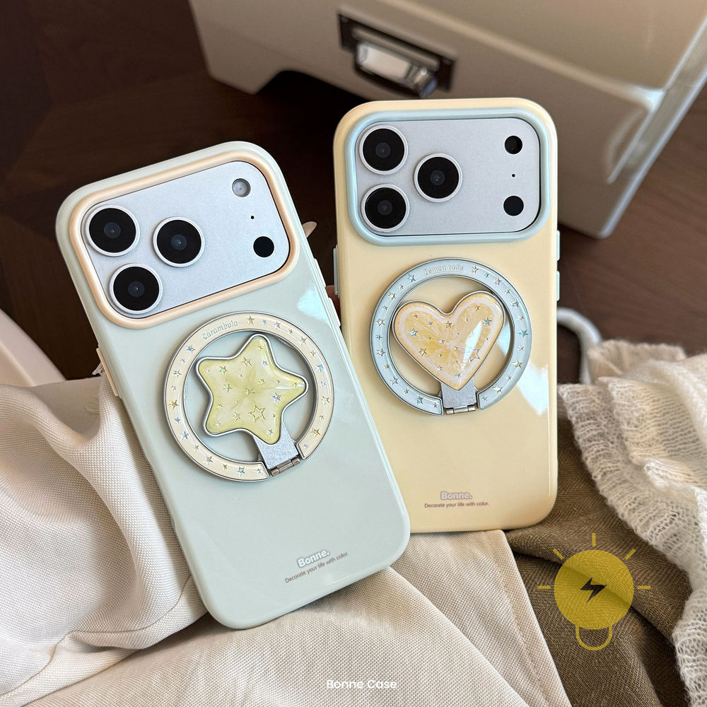 Phone Case For iPhone 17 Pro Max 16 15 14 13 with Griptok TPU Magnetic Heart with Griptok Gilding Aesthetic Korean Cute