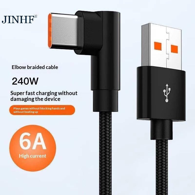 Cáp sạc nhanh USB JINHF Type C 6A Dây bện Nylon 90 độ cho tổ chức bàn chơi game HOT