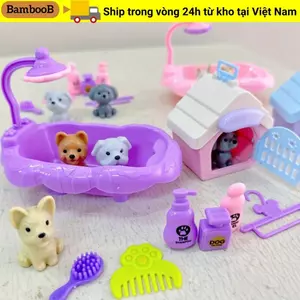 BAMBOOB Cún Con Giả Vờ Chơi Đồ Chơi, Bộ Búp Bê Chó Đồ Chơi Trẻ Em Chó Thú Cưng Giỏ Đồ Chơi, Cảm Giác Thị Giác Động Vật Dễ Thương Mini Chó Lồng Đồ Chơi
