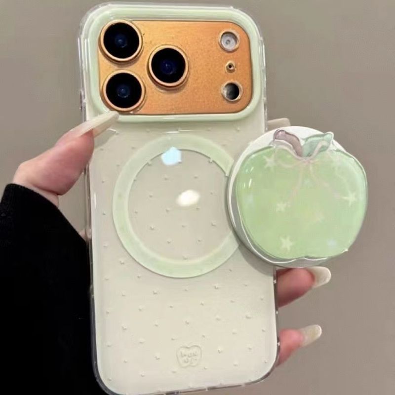 Phong cách Hàn Quốc Sunny Green White Polka Dot Star Apple Giá đỡ từ tính Thích hợp cho Apple 17promax16 Vỏ từ tính 15 / 14