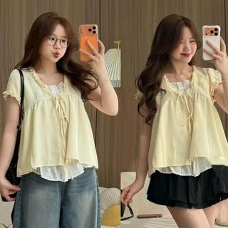 Áo babydoll dễ thương chất đũi hàn tay ngắn phối ren bèo 2 lớp nhiều màu hot trend. HÀNG MỚI VỀ