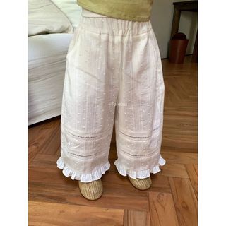 Quần ren rộng mùa hè cho bé gái Quần dài thời trang trẻ em Quần trắng