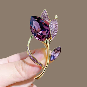 Phong Cách Châu Âu Pha Lê Tím Tulip Thổ Cẩm Nữ Tinh Tế Thanh Lịch Corsage Pin Áo Khoác Phụ Kiện